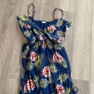 C Blue Dress with Pink and Yellow Floral Design Spaghetti Straps